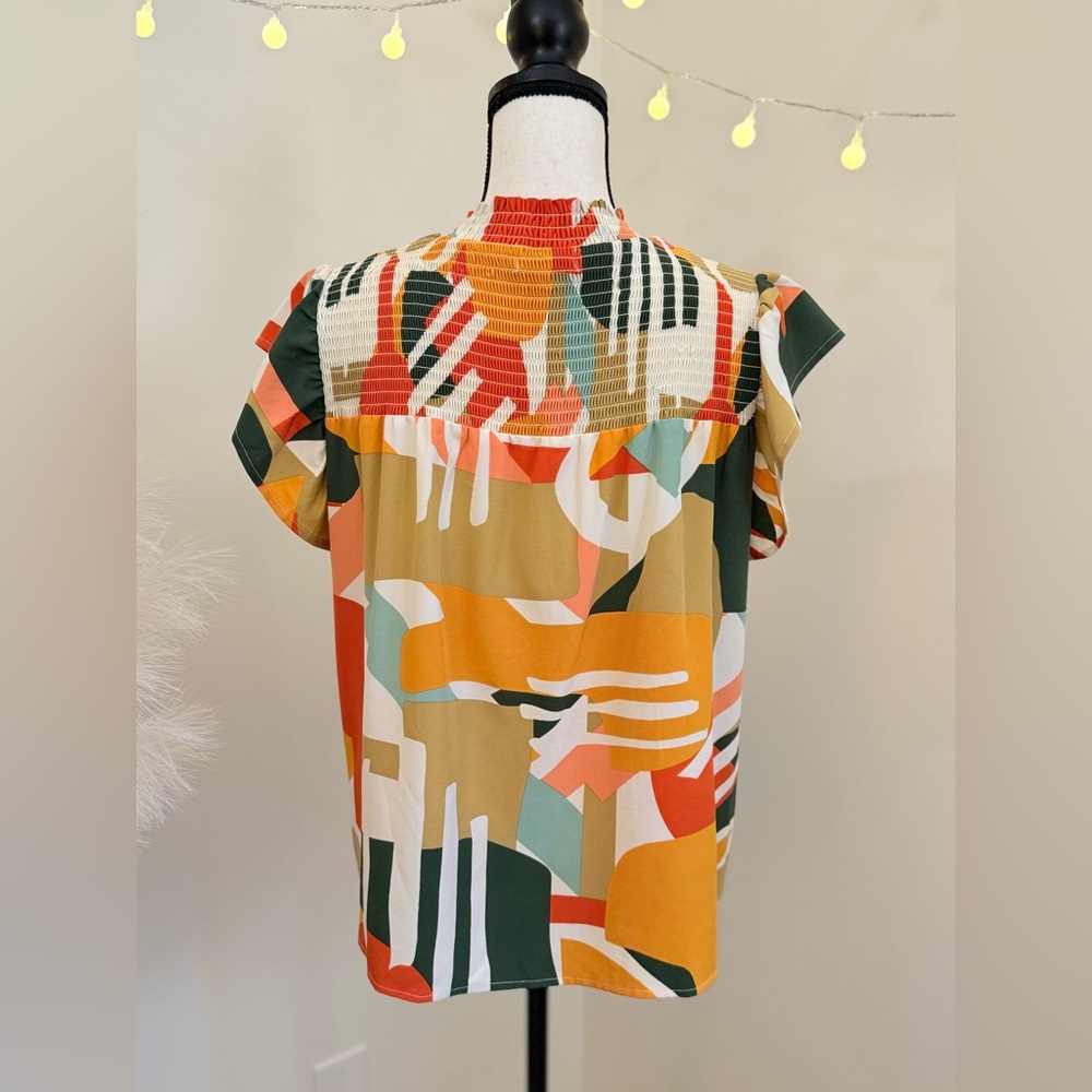 πΎ THML Multicolor Ruffle Sleeve Abstract Print Topβ - Picture 3 of 3